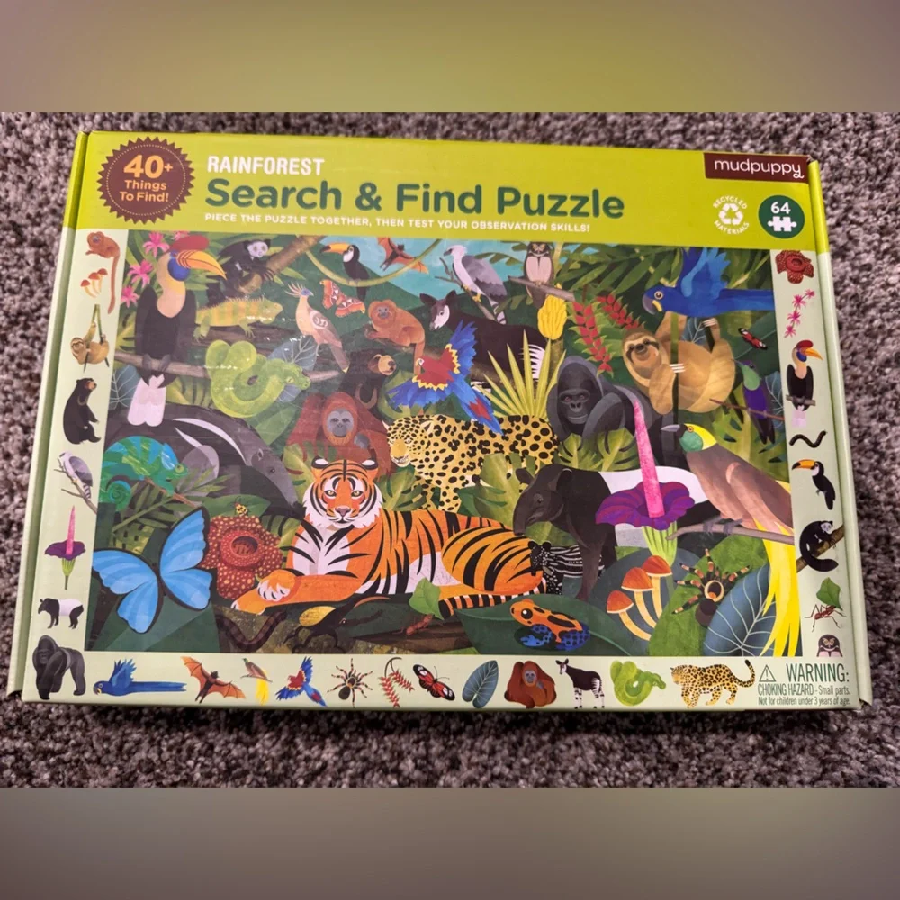 64 piece rainforest search and find puzzle.